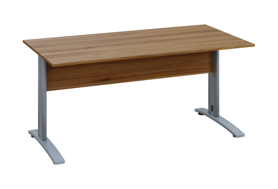 EPK 28 - 16 stůl kancelářský, kovová podnož stříbrná, deska 25 mm, široký 1600 mm, ořech světlý